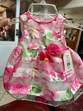 Pink Floral Baby Dress with Rosette